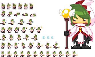 Girl Wizard Fantasy RPG Animated Game Character Sprite vector
