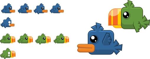 Blue Green Bird Fantasy Animated Game Character Sprite vector