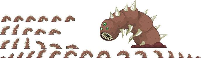 Worm Monster Animated Game Character Sprite vector
