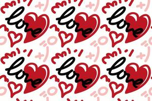 Retro Valentines Day Patterns for Vintage Lovers Vintage inspired seamless patterns with hearts lips, and love text in a retro color palette vector