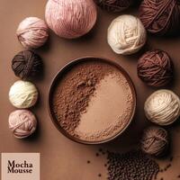 Explore a warm color palette of rich cocoa shades and soft yarns, inspired by Mocha Mousse. Ideal for cozy crafting projects to enhance your home or as thoughtful gifts for loved ones photo