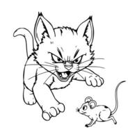 A cat and mouse coloring page vector