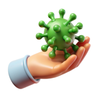 3D Render of a Hand Holding a Coronavirus Particle png