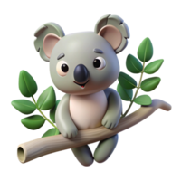 Adorable 3D Render of a Koala on a Branch png