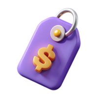 3D Render of a Purple Price Tag with a Dollar Sign png