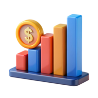 3D Render of Ascending Bar Graph with Dollar Coin png