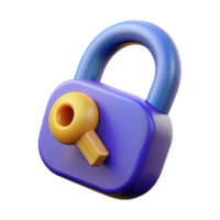 3D Render of a Cartoon Padlock with Key png