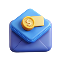 3D Render of a Blue Envelope with a Gold Dollar png