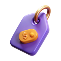 3D Render of a Purple Price Tag with a Gold Ring png