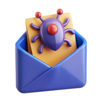 3D Render of a Bug Icon in an Email Envelope png