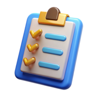 3D Render of a Checklist Clipboard Icon png