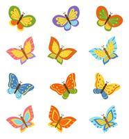 Medium set of flying colorful butterflies. Collection of butterflies for design. vector