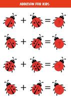 Addition for kids with red ladybugs. Math game. vector