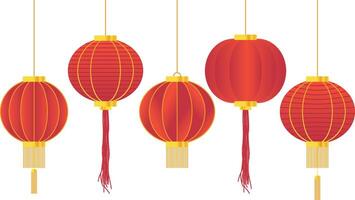 Collection of Circle Red Chinese Lantern with Gold Rope vector