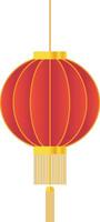 Circle Red Chinese Lantern with Two Levels of Gold Rope vector