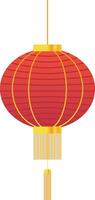 Detailed Line Oval Red Chinese Lantern with Two Levels of Gold Rope vector
