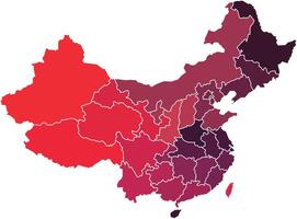 China Maps with Red Monochrome Color for District Borders vector