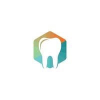 Tooth icon. negative space with White tooth on a triangle polygonal green, blue, and red hexagon. illustration in a simple flat style isolated on a white background. vector