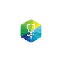 simple illustration stethoscope icon for medical company. triangle blue and green arranged into a hexagon on white background vector
