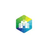 Medical hospital building icon in negative space on colorful hexagon. Medical center. Health care. hexagon button. vector