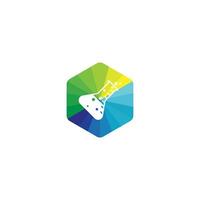 White test tube icon isolated on triangle shape green and blue pattern arranged hexagon. hexagon button on white background. vector