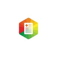 White Medical clipboard with clinical record icon isolated on triangle polygonal hexagon. Prescription, medical check marks report. Red, yellow and green hexagon button vector