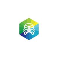 Human thorax white icon on arranged triangle green and blue color hexagon on white background. Single flat icon illustration. vector