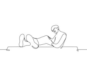 man sitting on chair with legs up on office desk - one line art vector