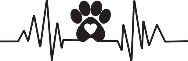 Pet lover heartbeat design featuring paw print and hearts for cat and dog fans vector