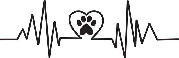 Heartbeat with paw print and hearts design for cat and dog lovers vector