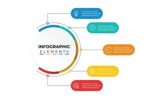 Infographic circular diagram with 5 options. Round chart that can be used for business analytics, data visualization and presentation. illustration. vector