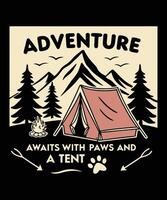 Camping Adventure Awaits with Paws and Tent t shirt design vector