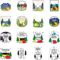 A set of stickers with different designs of camping vector