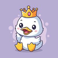 cute duck with crown character illustration design. vector