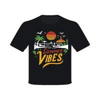 summer vibes summer t-shirt design Tropical sunset with palm trees illustration, Retro and vintage summer vibes t-shirt design with palm tree vector