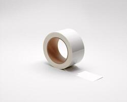A roll of blank adhesive tape on a soft gray background, perfect for labeling or crafting. photo