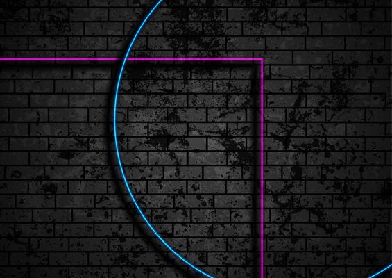 Blue violet geometric lines on brick grunge wall