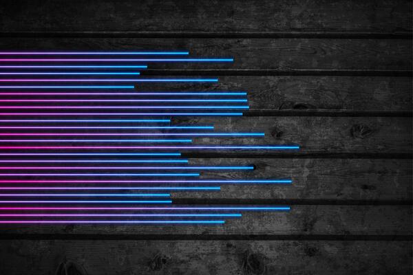 Grunge wooden background with blue purple neon laser lines