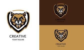 Set of wolf shield emblems in format, representing protection, security, and strength, ideal for business, sports, or web use as logos or icons vector