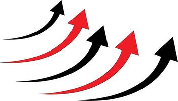 Curved red and black arrows pointing upward on white background vector