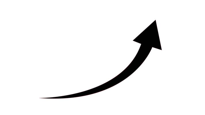 Upward curved black arrow on white background