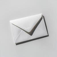 A clean, white envelope casting a soft shadow on a light gray background, symbolizing communication. photo