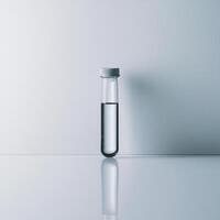 Clear test tube with liquid on reflective surface, conveying a sense of purity and simplicity. photo