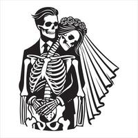 Grimly in Love Skeleton Couple Holding Hands vector
