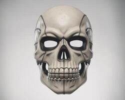 Front view of a detailed skull mask with stitching, creating a striking visual effect. photo