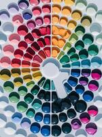 A vibrant display of colorful paint arranged in a harmonious spectrum, showcasing a variety of hues. photo
