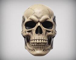 Realistic skull model with intricate details, highlighting texture and cracks for a dramatic effect. photo