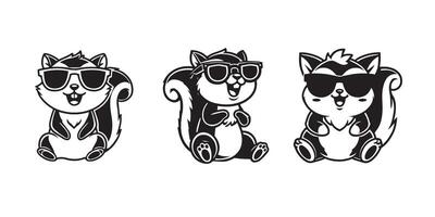 Cute Flying squirrel sitting wearing sunglass illustration , Set of Joyful Flying squirrel Clipart Art vector