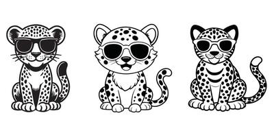Cute Leopard sitting wearing sunglass illustration , Collection of Joyful Leopard Clipart Art vector