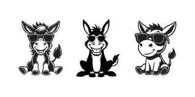 Cute Mule sitting wearing sunglass clipart Bundle vector